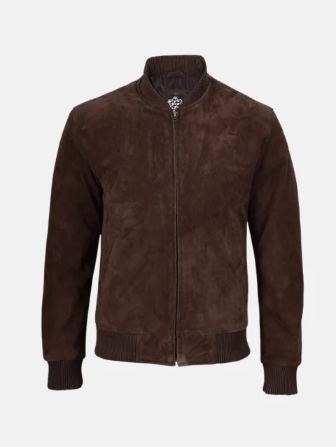 Dark Brown Suede Bomber Jacket For Men's