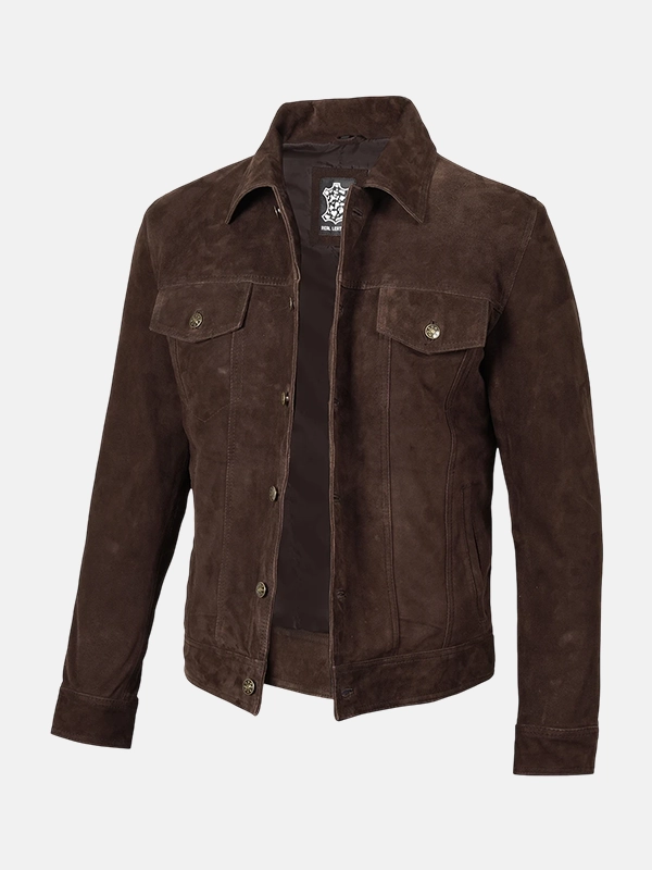 Dark Brown Suede Trucker Jacket For Men's