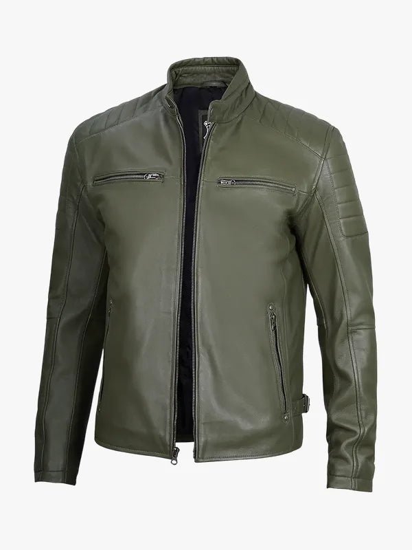 Dark Olive Green Leather Motorcycle Men's Jacket
