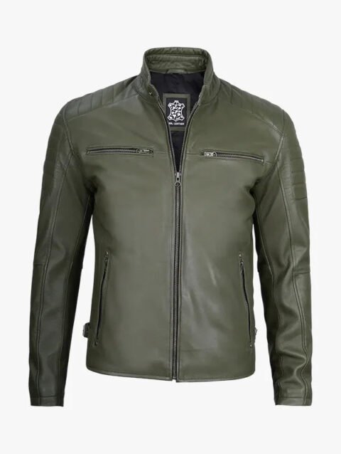Dark Olive Green Men's Leather Motorcycle Jacket