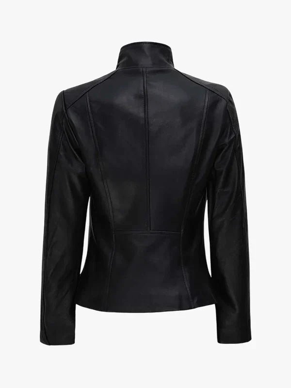 Flap Style Closure Black Leather Biker Jacket Women’s