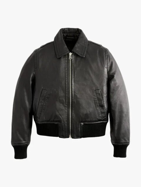Ladies Elegant Black Leather Bomber Jacket