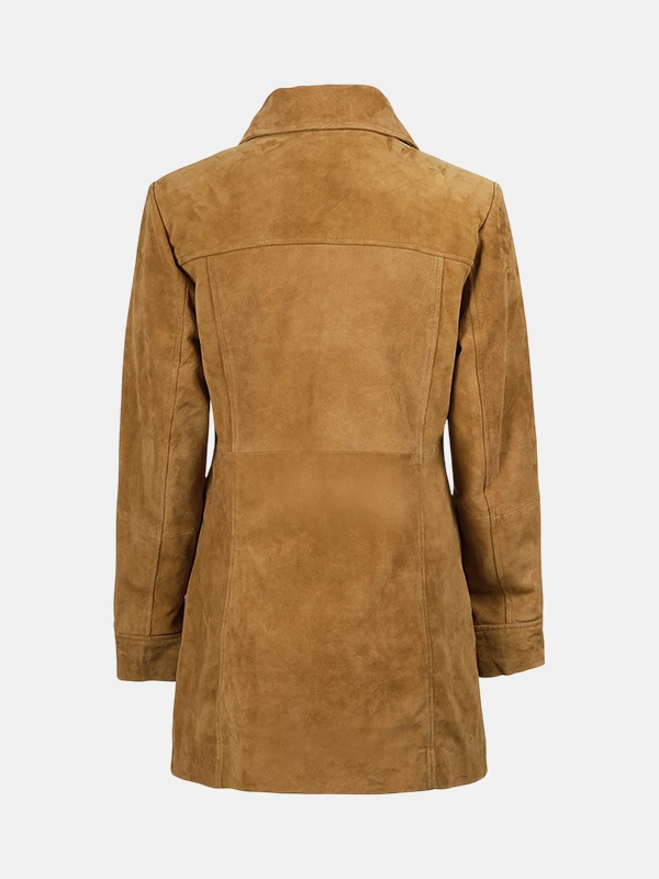 Ladies Mid Length Button Down Brown Suede Coat