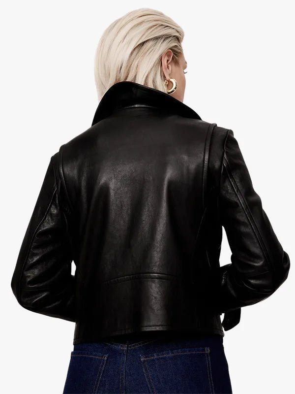 Ladies Stylish Black Real Leather Biker Style Jacket