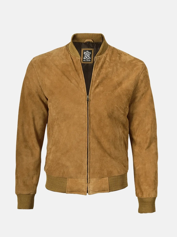Light Brown Suede Bomber Jacket For Men's