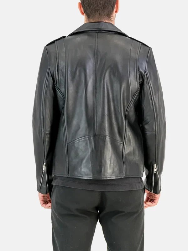 Men's Asymmetrical Collar Leather Moto Black Jacket