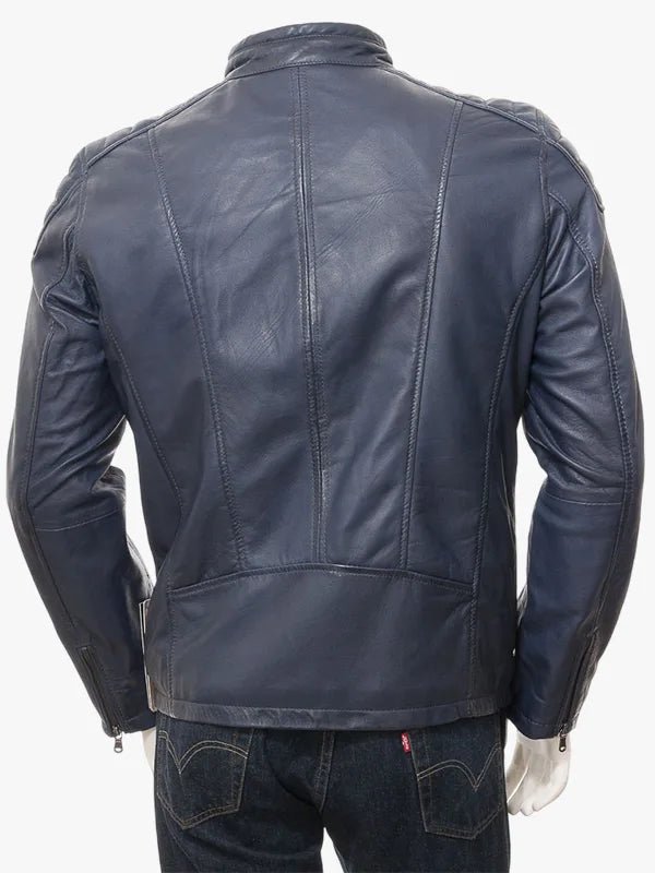 Men's Cafe Racer Smoky Navy Blue Leather Jacket