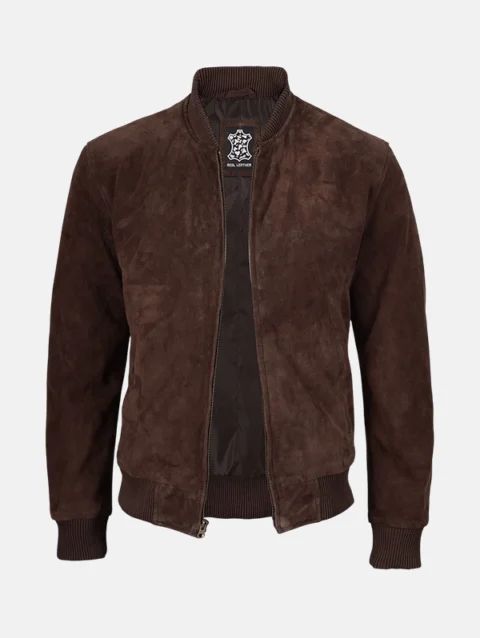 Men's Dark Brown Suede Bomber Jacket