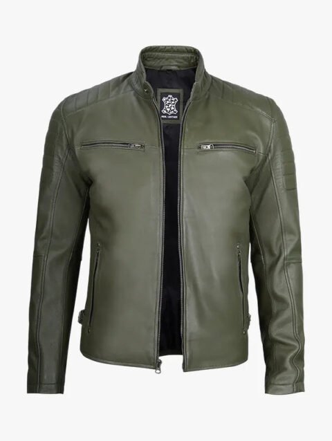 Men's Dark Olive Green Leather Motorcycle Jacket