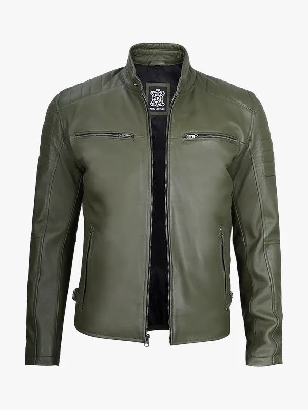 Men's Dark Olive Green Leather Motorcycle Jacket