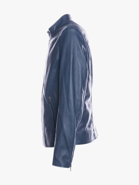 Men's Lamb Leather Midnight Blue Cafe Racer Jacket
