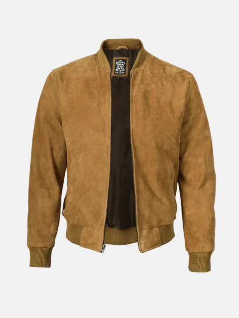 Men's Light Brown Suede Bomber Jacket