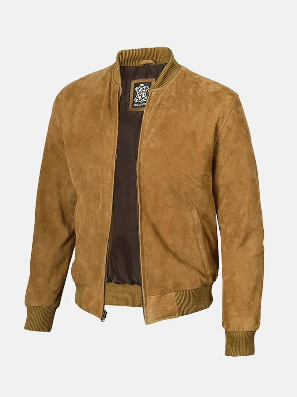Men's Light Brown Suede Bomber Leather Jacket