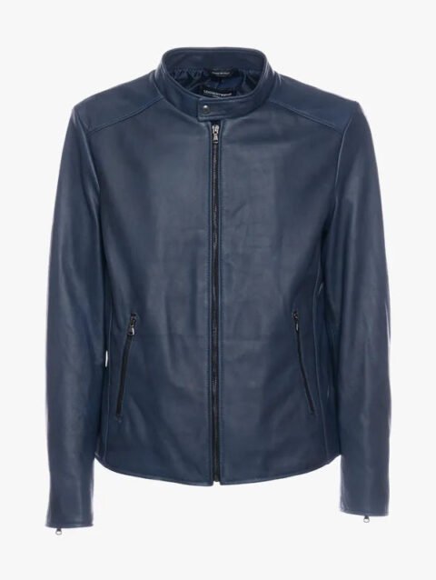 Men's Midnight Blue Lamb Leather Cafe Racer Jacket