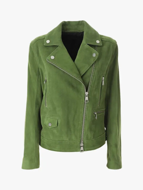Men's Natural Green Suede Biker Jacket
