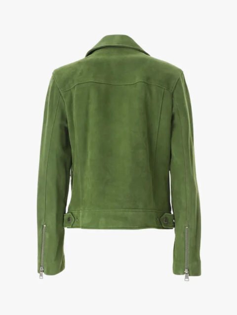 Men's Natural Green Suede Leather Moto Biker Jacket
