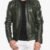 Men’s Snap-Tab Collar Green Leather Cafe Racer Jacket