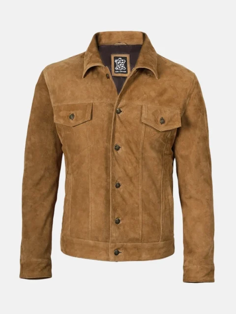 Men's Suede Tan Brown Trucker Jacket