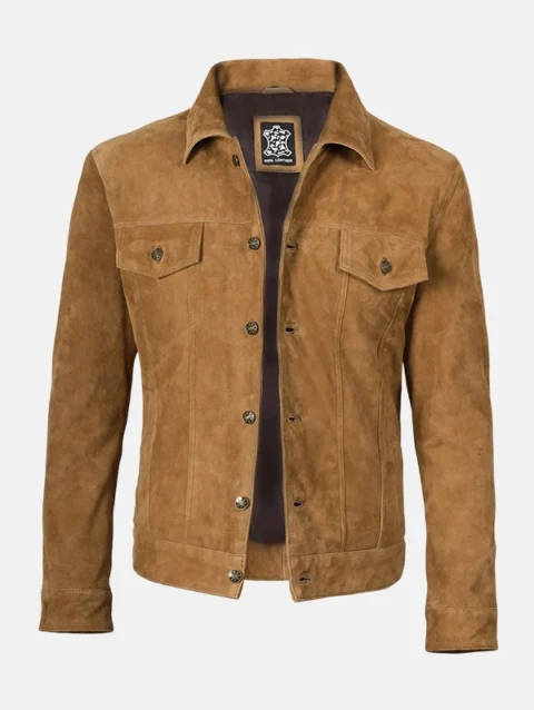 Men's Tan Brown Suede Trucker Jacket