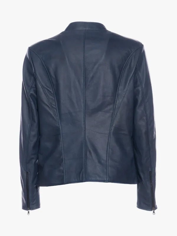Midnight Blue Lamb Leather Cafe Racer Jacket For Men's