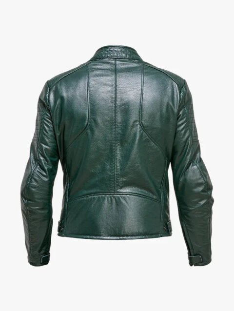 Padded Slight Fitted Green Leather Cafe Racer Moto Jacket For Men's